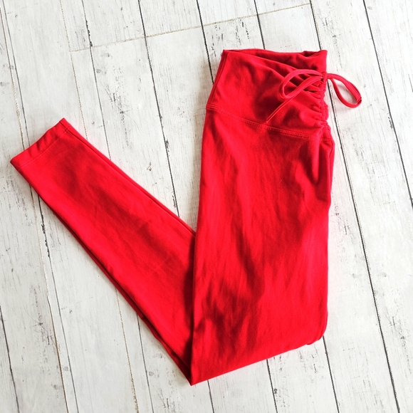 Victoria's Secret ACTIVE Bright Red High Waist Tie Ruched Leggings Buttery Soft - Picture 2 of 10